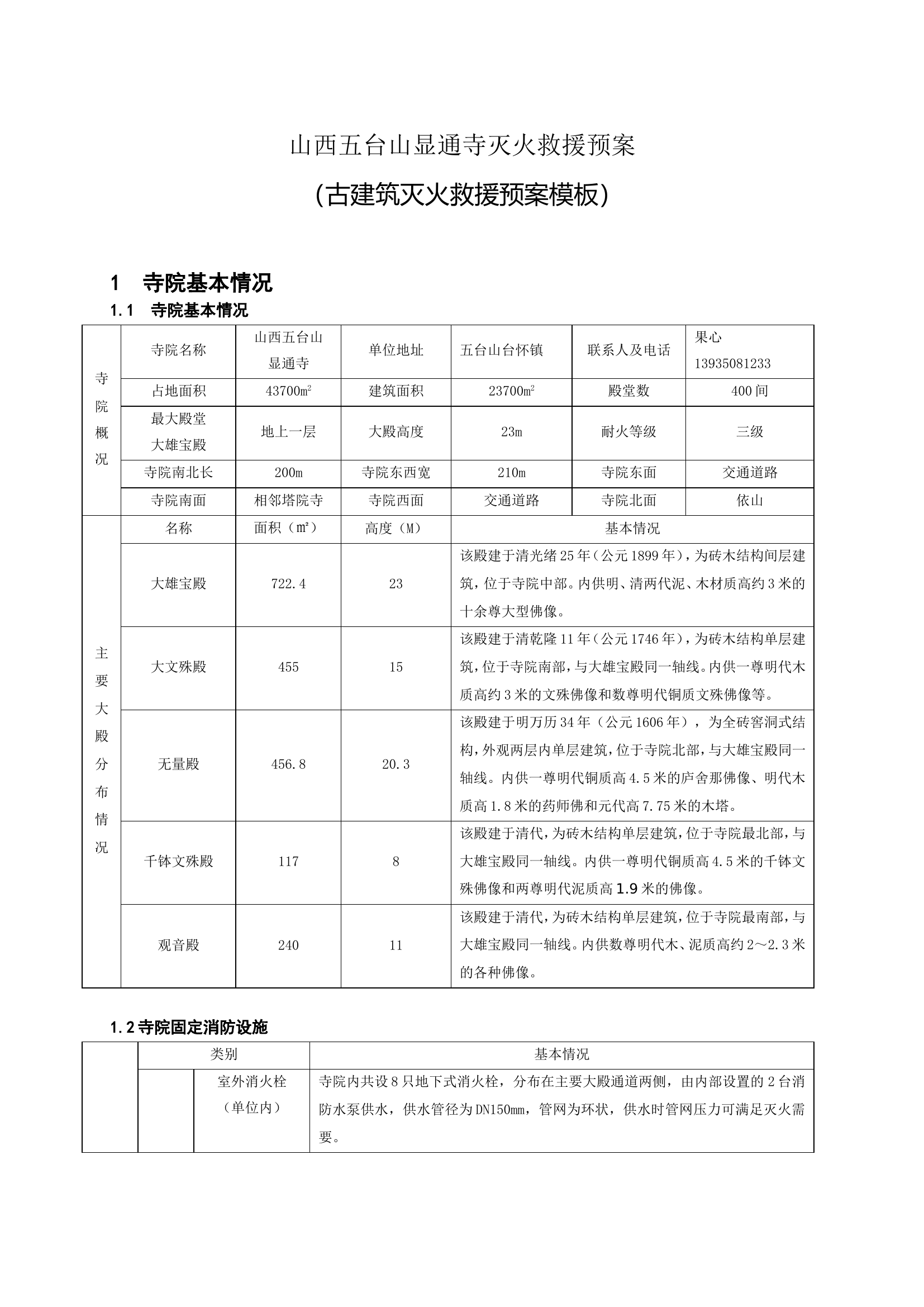 古建筑灭火救援预案模板（山西五台山显通寺）.doc 第1页
