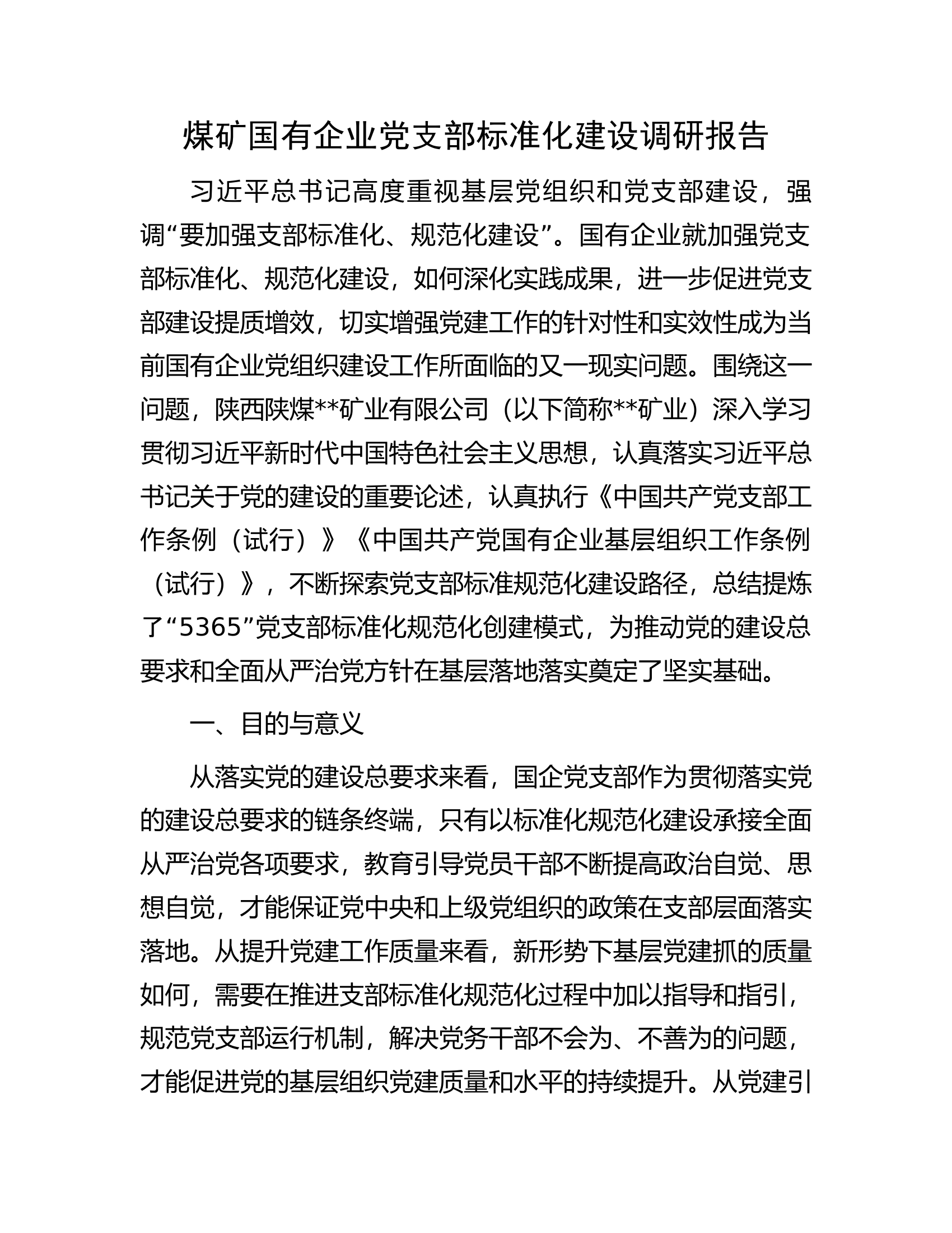 煤矿国有企业党支部标准化建设调研报告.docx 第1页