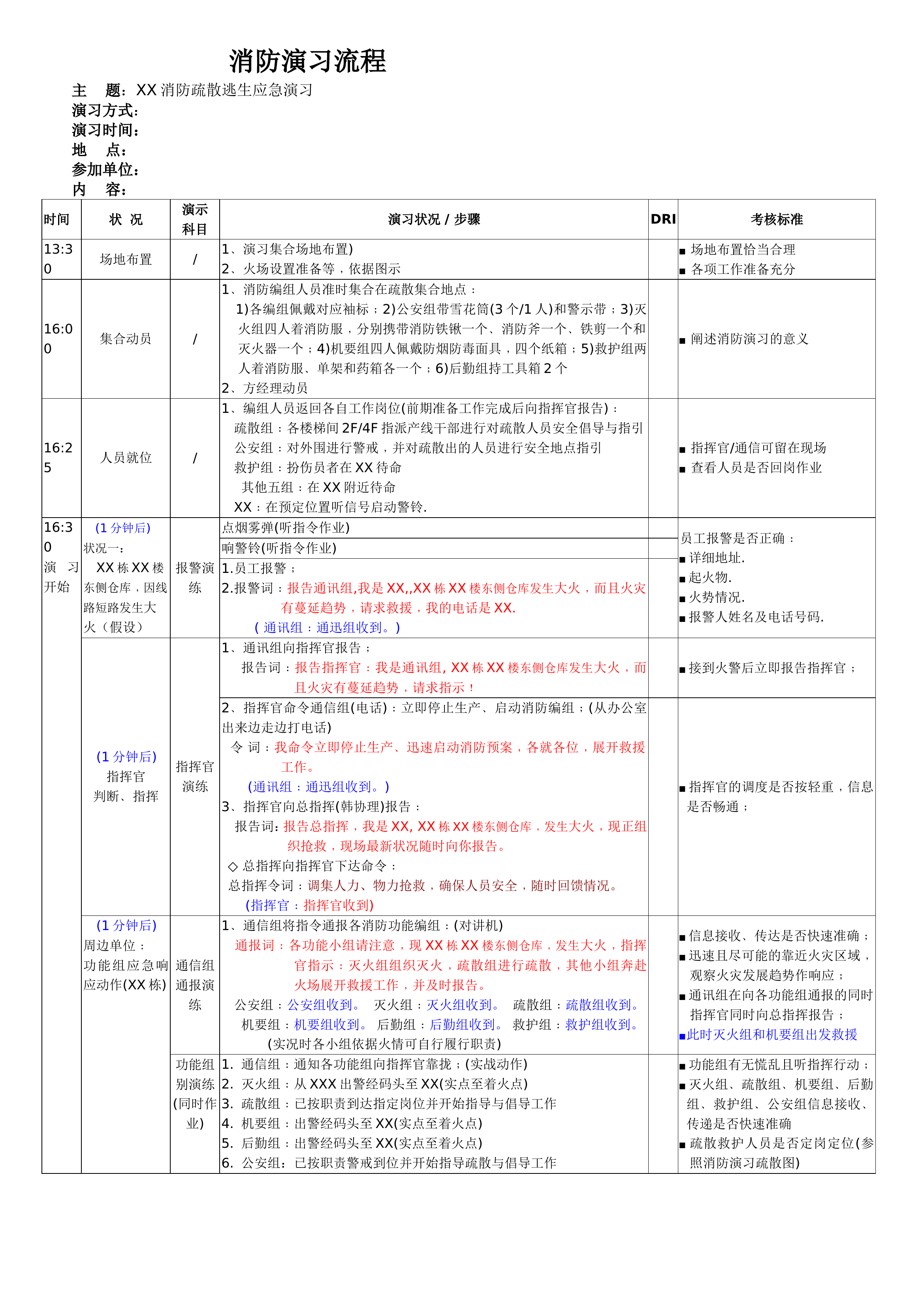 【演戏】消防演习流程-模板.doc 第1页